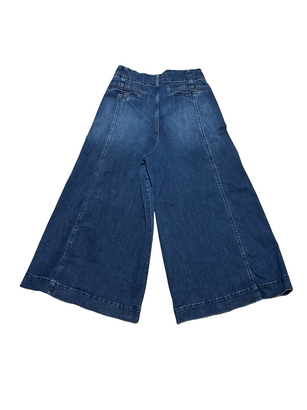 Maeve Anthropology Palazzo Blue Wide Leg High-Rise Boho 70’s Minimalist Jeans 32 - Picture 3 of 6